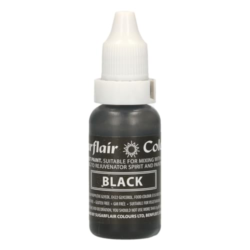 Sugarflair Edible Droplet Paint Lebensmittelfarbe Flüssig Black - Lebensmittel Farbe für für Zuckerpaste, Buttercreme - kann mit Airbrush verwendet werden - 14ml von Sugarflair Colours