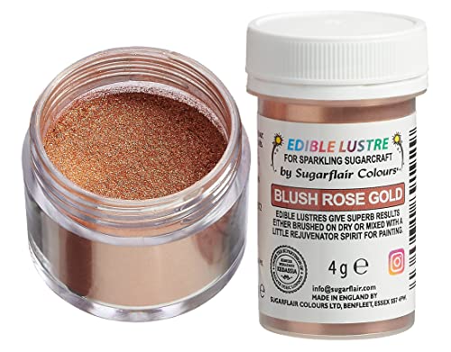 Sugarflair Edible Lustre Lebensmittelfarbe Glanzfarbe Blush Rose Gold - Lebensmittel Glanzpulver für Kuchen, Cupcakes, Schokolade, Backwaren, Desserts, Eiscreme, Getränke, Cocktails und mehr - 4g von Sugarflair Colours