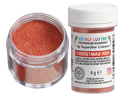 Sugarflair Edible Lustre Lebensmittelfarbe Glanzfarbe Christmas Red - Lebensmittel Glanzpulver für Kuchen, Cupcakes, Schokolade, Backwaren, Desserts, Eiscreme, Getränke, Cocktails und mehr - 4g von Sugarflair Colours