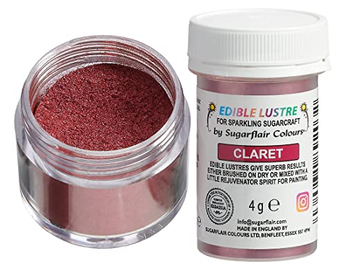 Sugarflair Edible Lustre Lebensmittelfarbe Glanzfarbe Claret - Lebensmittel Glanzpulver für Kuchen, Cupcakes, Schokolade, Backwaren, Desserts, Eiscreme, Getränke, Cocktails und mehr - 4g von Sugarflair Colours