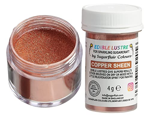 Sugarflair Edible Lustre Lebensmittelfarbe Glanzfarbe Copper - Lebensmittel Glanzpulver für Kuchen, Cupcakes, Schokolade, Backwaren, Desserts, Eiscreme, Getränke, Cocktails und mehr - 4g von Sugarflair Colours