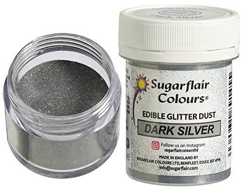 Sugarflair Edible Lustre Lebensmittelfarbe Glanzfarbe Dark Silver - Lebensmittel Glanzpulver für Kuchen, Cupcakes, Schokolade, Backwaren, Desserts, Eiscreme, Getränke, Cocktails und mehr - 10g von Sugarflair Colours