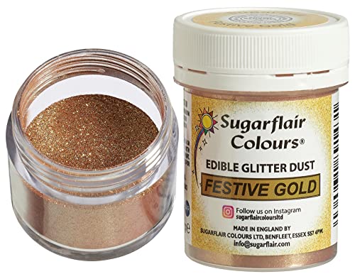 Sugarflair Edible Lustre Lebensmittelfarbe Glanzfarbe Festive Gold - Lebensmittel Glanzpulver für Kuchen, Cupcakes, Schokolade, Backwaren, Desserts, Eiscreme, Getränke, Cocktails und mehr - 10g von Sugarflair Colours