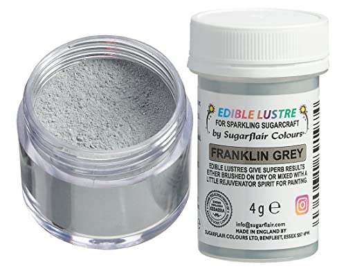 Sugarflair Edible Lustre Lebensmittelfarbe Glanzfarbe Franklin Grey - Lebensmittel Glanzpulver für Kuchen, Cupcakes, Schokolade, Backwaren, Desserts, Eiscreme, Getränke, Cocktails und mehr - 4g von Sugarflair Colours