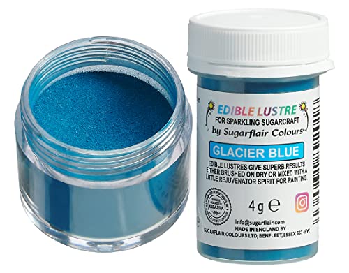 Sugarflair Edible Lustre Lebensmittelfarbe Glanzfarbe Glacier Blue - Lebensmittel Glanzpulver für Kuchen, Cupcakes, Schokolade, Backwaren, Desserts, Eiscreme, Getränke, Cocktails und mehr - 4g von Sugarflair Colours