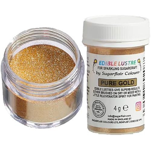 Sugarflair Edible Lustre Lebensmittelfarbe Glanzfarbe Glitter Gold - Lebensmittel Glanzpulver für Kuchen, Cupcakes, Schokolade, Backwaren, Desserts, Eiscreme, Getränke, Cocktails und mehr - 4g von FunCakes