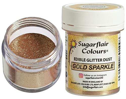 Sugarflair Edible Lustre Lebensmittelfarbe Glanzfarbe Gold Sparkle - Lebensmittel Glanzpulver für Kuchen, Cupcakes, Schokolade, Backwaren, Desserts, Eiscreme, Getränke, Cocktails und mehr - 10g von Sugarflair Colours