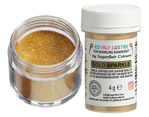 Sugarflair Edible Lustre Lebensmittelfarbe Glanzfarbe Gold Sparkle - Lebensmittel Glanzpulver für Kuchen, Cupcakes, Schokolade, Backwaren, Desserts, Eiscreme, Getränke, Cocktails und mehr - 4g von Sugarflair Colours