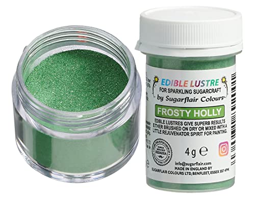 Sugarflair Edible Lustre Lebensmittelfarbe Glanzfarbe Holly Green - Lebensmittel Glanzpulver für Kuchen, Cupcakes, Schokolade, Backwaren, Desserts, Eiscreme, Getränke, Cocktails und mehr - 4g von Sugarflair Colours