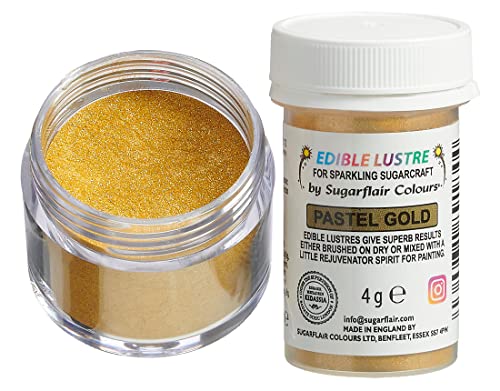 Sugarflair Edible Lustre Lebensmittelfarbe Glanzfarbe Pastel Gold - Lebensmittel Glanzpulver für Kuchen, Cupcakes, Schokolade, Backwaren, Desserts, Eiscreme, Getränke, Cocktails und mehr - 4g von Sugarflair Colours