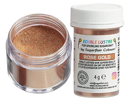 Sugarflair Edible Lustre Lebensmittelfarbe Glanzfarbe Rose Gold - Lebensmittel Glanzpulver für Kuchen, Cupcakes, Schokolade, Backwaren, Desserts, Eiscreme, Getränke, Cocktails und mehr - 4g von Sugarflair Colours