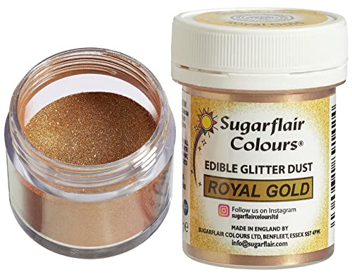 Sugarflair Edible Lustre Lebensmittelfarbe Glanzfarbe Royal Gold - Lebensmittel Glanzpulver für Kuchen, Cupcakes, Schokolade, Backwaren, Desserts, Eiscreme, Getränke, Cocktails und mehr - 10g von Sugarflair Colours