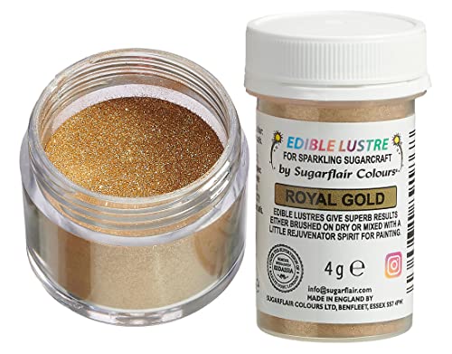 Sugarflair Edible Lustre Lebensmittelfarbe Glanzfarbe Royal Gold - Lebensmittel Glanzpulver für Kuchen, Cupcakes, Schokolade, Backwaren, Desserts, Eiscreme, Getränke, Cocktails und mehr - 4g von Sugarflair Colours