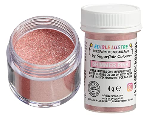 Sugarflair Edible Lustre Lebensmittelfarbe Glanzfarbe Shimmer Pink - Lebensmittel Glanzpulver für Kuchen, Cupcakes, Schokolade, Backwaren, Desserts, Eiscreme, Getränke, Cocktails und mehr - 4g von Sugarflair Colours