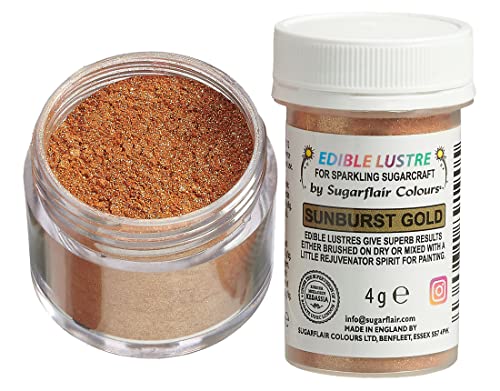 Sugarflair Edible Lustre Lebensmittelfarbe Glanzfarbe Sunburst Gold - Lebensmittel Glanzpulver für Kuchen, Cupcakes, Schokolade, Backwaren, Desserts, Eiscreme, Getränke, Cocktails und mehr - 4g von Sugarflair Colours