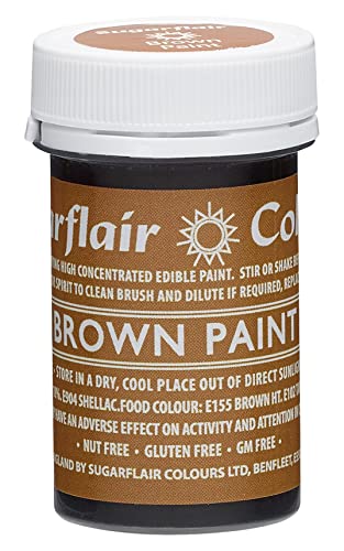 Sugarflair Edible Matt Paint Lebensmittelfarbe Brown - Lebendiger Lebensmittel Farbe für Zuckerguss, Zuckerpasten Blüten und Modellierpasten, Royal Icing, Marzipan und Buttercreme - 20g von Sugarflair Colours