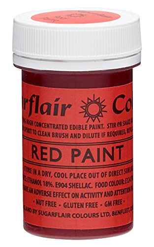 Sugarflair Edible Matt Paint Lebensmittelfarbe Red - Lebendiger Lebensmittel Farbe für Zuckerguss, Zuckerpasten Blüten und Modellierpasten, Royal Icing, Marzipan und Buttercreme - 20g von Sugarflair Colours