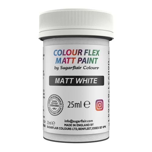 Sugarflair Edible Matt Paint Lebensmittelfarbe White - Lebendiger Lebensmittel Farbe für Zuckerguss, Zuckerpasten Blüten und Modellierpasten, Royal Icing, Marzipan und Buttercreme - 25 ml von Sugarflair Colours