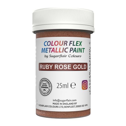 Sugarflair Edible Metallic Paint Ruby Rose Gold, Lebensmittelfarbe für Fondant, Blumenpaste, Modellierpaste, Royal Icing - 25ml von Sugarflair Colours