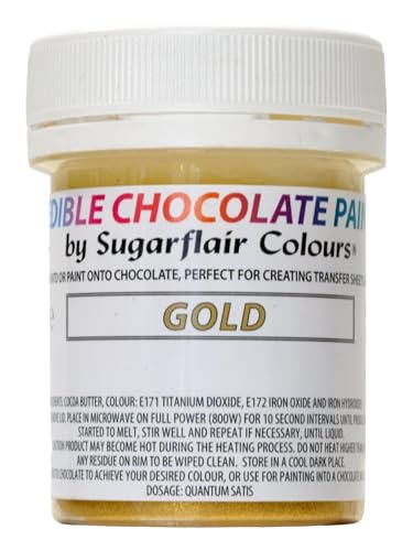 Sugarflair Gold Chocolate Paint - Farbige Kakaobutter zum direkten Bemalen von Schokolade, Transferblättern oder Formen - 35g von Sugarflair Colours