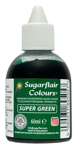 Sugarflair Lebensmittelfarbe Flüssig Super Green - Lebensmittel Farbe Hoch Konzentriert zum Färben von Zuckerpaste, Buttercreme, Zuckerguss, Macarons, Kuchendekorationen und mehr - 60ml von Sugarflair Colours