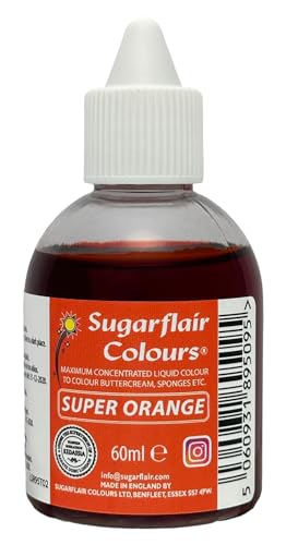 Sugarflair Lebensmittelfarbe Flüssig Super Orange - Lebensmittel Farbe Hoch Konzentriert zum Färben von Zuckerpaste, Buttercreme, Zuckerguss, Macarons, Kuchendekorationen und mehr - 60ml von Sugarflair Colours