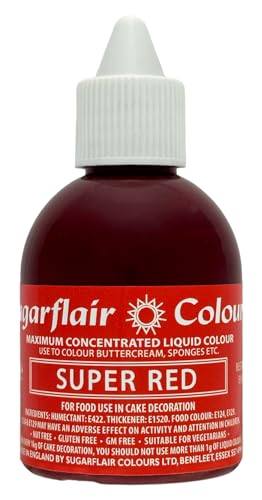 Sugarflair Lebensmittelfarbe Flüssig Super Red - Lebensmittel Farbe Hoch Konzentriert zum Färben von Zuckerpaste, Buttercreme, Zuckerguss, Macarons, Kuchendekorationen und mehr - 60ml von Sugarflair Colours