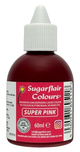 Sugarflair Lebensmittelfarbe Flüssig Super Rosa - Lebensmittel Farbe Hoch Konzentriert zum Färben von Zuckerpaste, Buttercreme, Zuckerguss, Macarons, Kuchendekorationen und mehr - 60ml von Sugarflair Colours