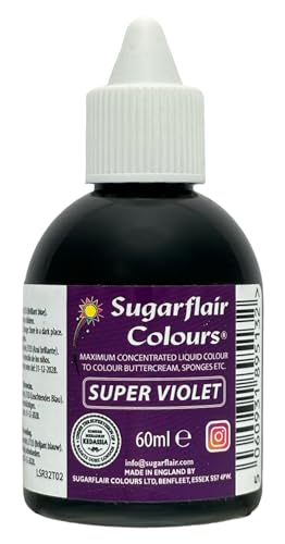 Sugarflair Lebensmittelfarbe Flüssig Super Violet - Lebensmittel Farbe Hoch Konzentriert zum Färben von Zuckerpaste, Buttercreme, Zuckerguss, Macarons, Kuchendekorationen und mehr - 60ml von Sugarflair Colours