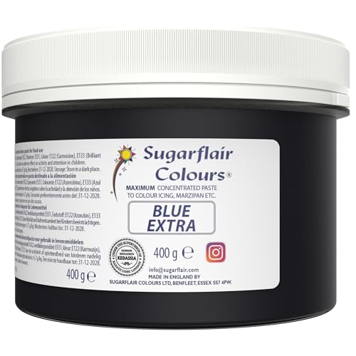 Sugarflair Lebensmittelfarbe Max Konzentriert Bleu Extra, Lebensmittel Farbstoff Hoch Konzentriert für Marzipan und Fondant, Max Concentrate Paste Colour - 400g von Sugarflair Colours