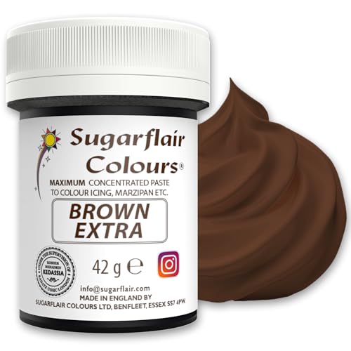 Sugarflair Lebensmittelfarbe Max Konzentriert Brown Extra, Lebensmittel Farbstoff Hoch Konzentriert für Marzipan und Fondant, Max Concentrate Paste Colour - 42g von Sugarflair Colours