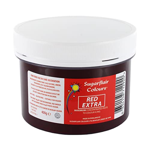 Sugarflair Lebensmittelfarbe Max Konzentriert Red, Lebensmittel Farbstoff Hoch Konzentriert für Marzipan und Fondant, Max Concentrate Paste Colour - 400g von Sugarflair Colours