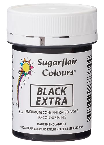 Sugarflair Lebensmittelfarbe Max Konzentriert Black Extra, Lebensmittel Farbstoff Hoch Konzentriert für Marzipan und Fondant, Max Concentrate Paste Colour - 42g von Sugarflair Colours