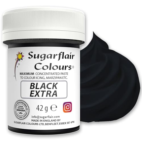 Sugarflair Lebensmittelfarbe Max Konzentriert Black Extra, Lebensmittel Farbstoff Hoch Konzentriert für Marzipan und Fondant, Max Concentrate Paste Colour - 42g von Sugarflair Colours