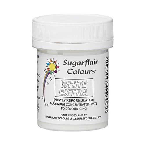 Sugarflair Lebensmittelfarbe Max Konzentriert White Extra, Lebensmittel Farbstoff Hoch Konzentriert für Marzipan und Fondant, Max Concentrate Paste Colour - 42g von Sugarflair Colours