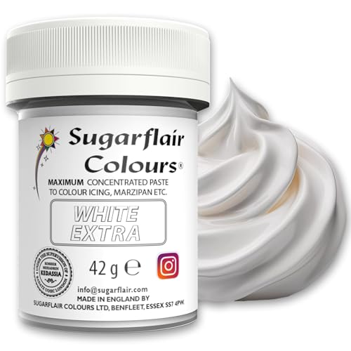 Sugarflair Lebensmittelfarbe Max Konzentriert White Extra, Lebensmittel Farbstoff Hoch Konzentriert für Marzipan und Fondant, Max Concentrate Paste Colour - 42g von Sugarflair Colours