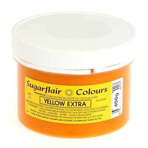 Sugarflair Lebensmittelfarbe Max Konzentriert Yellow Extra, Lebensmittel Farbstoff Hoch Konzentriert für Marzipan und Fondant, Max Concentrate Paste Colour - 400g von Sugarflair Colours