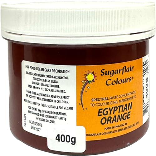 Sugarflair Lebensmittelfarbe Pasta Ägyptisch Orange, Pasta Lebensmittel Farbe für Fondant und Marzipan, Spectral Concentrated Paste Colours - 400g von Sugarflair Colours