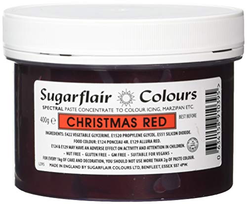 Sugarflair Lebensmittelfarbe Pasta Christmas Red, Pasta Lebensmittel Farbe für Fondant und Marzipan, Spectral Concentrated Paste Colours - 400g von Sugarflair Colours