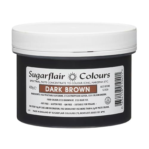 Sugarflair Lebensmittelfarbe Pasta Dark Brown, Pasta Lebensmittel Farbe für Fondant und Marzipan, Spectral Concentrated Paste Colours - 400g von Sugarflair Colours