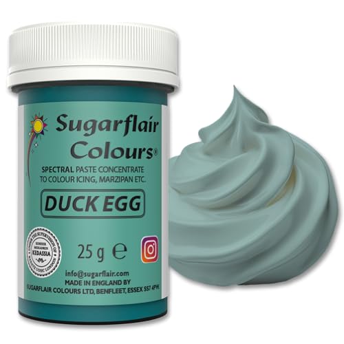 Sugarflair Spectral Duck Egg Lebensmittelfarbe Paste, hochkonzentrierte Lebensmittelfarbe für Buttercreme, Zuckerpaste, Royal Icing, Kuchenmischungen und mehr! Lebensmittelfarbstoff - 25g von Sugarflair Colours