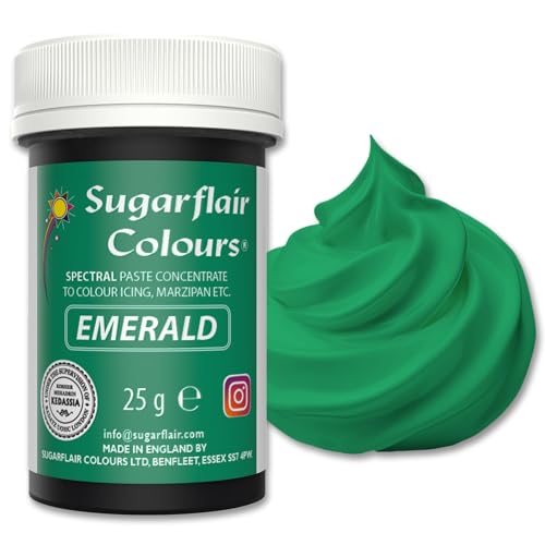 Sugarflair Spectral Emerald Lebensmittelfarbe Paste, hochkonzentrierte Lebensmittelfarbe für Buttercreme, Zuckerpaste, Royal Icing, Kuchenmischungen und mehr! Lebensmittelfarbstoff - 25g von Sugarflair Colours