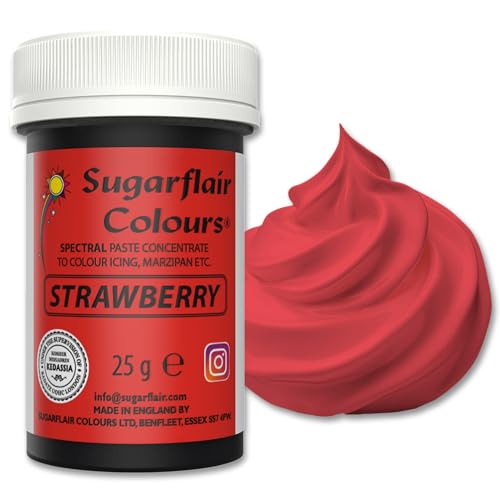 Sugarflair Lebensmittelfarbe Pasta Erdbeer Rot, Pasta Lebensmittel Farbe für Fondant und Marzipan, Spectral Concentrated Paste Colours - 25g von Sugarflair Colours