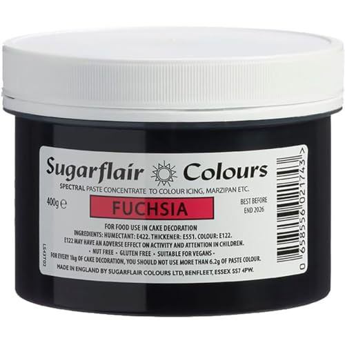 Sugarflair Lebensmittelfarbe Pasta Fuchsia, Pasta Lebensmittel Farbe für Fondant und Marzipan, Spectral Concentrated Paste Colours - 400g von Sugarflair Colours