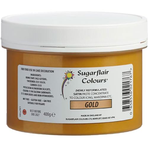 Sugarflair Lebensmittelfarbe Pasta Gold, Pasta Lebensmittel Farbe für Fondant und Marzipan, Spectral Concentrated Paste Colours - 400g von Sugarflair Colours