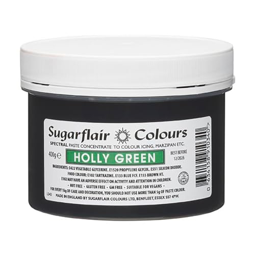 Sugarflair Lebensmittelfarbe Pasta Holly Green, Pasta Lebensmittel Farbe für Fondant und Marzipan, Spectral Concentrated Paste Colours - 400g von Sugarflair Colours