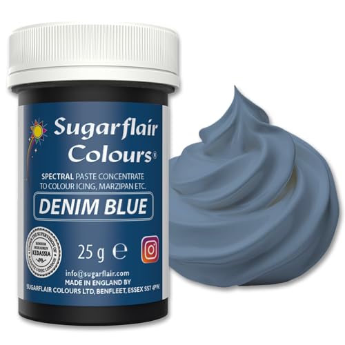 Sugarflair Spectral Denim Lebensmittelfarbe Paste, hochkonzentrierte Lebensmittelfarbe für Buttercreme, Zuckerpaste, Royal Icing, Kuchenmischungen und mehr! Lebensmittelfarbstoff - 25g von Sugarflair Colours