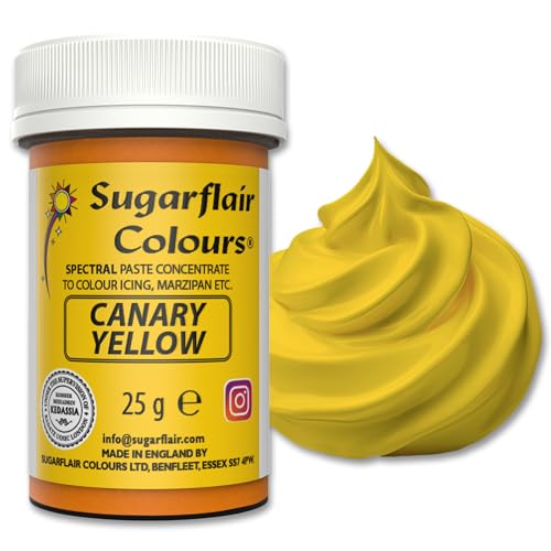 Sugarflair Spectral Canary Yellow Lebensmittelfarbe Paste, hochkonzentrierte Lebensmittelfarbe für Buttercreme, Zuckerpaste, Royal Icing, Kuchenmischungen und mehr! Lebensmittelfarbstoff - 25g von Sugarflair Colours