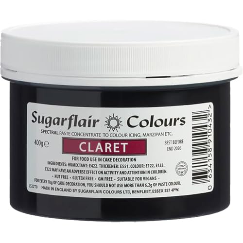 Sugarflair Lebensmittelfarbe Pasta Klaret Dunkelrot, Pasta Lebensmittel Farbe für Fondant und Marzipan, Spectral Concentrated Paste Colours - 400g von FunCakes