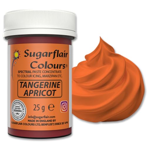 Sugarflair Spectral Tangerine Apricot Lebensmittelfarbe Paste, hochkonzentrierte Lebensmittelfarbe für Buttercreme, Zuckerpaste, Royal Icing, Kuchenmischungen und mehr! Lebensmittelfarbstoff - 25g von Sugarflair Colours